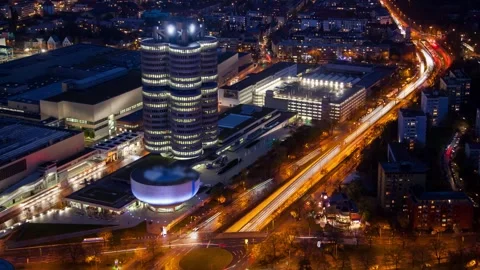 Dynamic Aerial View of Munich's Lively Night Traffic and City Lights Stock-Footage 281407778