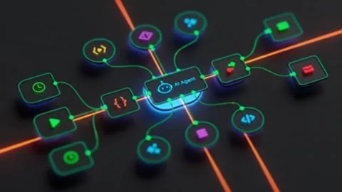 Dynamic AI agent connecting digital functions for automation solutions Stock Footage 321349312