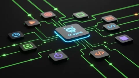 Dynamic AI agent connection animation for modern technology presentations Stock Footage 321349322