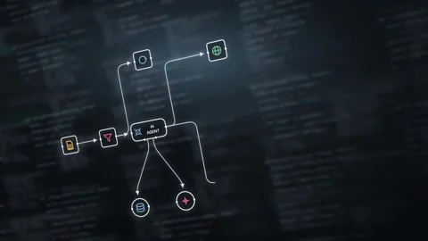 Dynamic AI Agent Workflow Visualization Featuring Node Connections Coding Interf Stock Footage 341584878