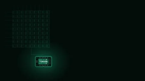 Dynamic AI Compute Visualization with Tensor Grid Animation Featuring Glowing Gr Stock Footage 340534234