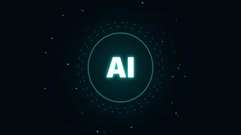 Dynamic AI Core with Network Nodes and Dashed Orbits Stock Footage 341342739