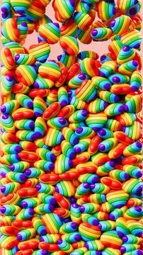 A dynamic and colorful vertical composition featuring a cascade of 3D rainb.. Stock Illustration