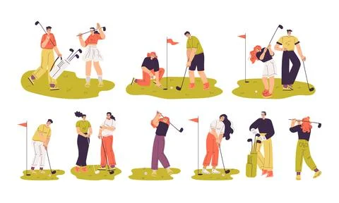 Dynamic and Engaging Golfing Illustrations Featuring a Wide Range of Diverse Stock Illustration