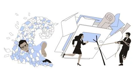 Dynamic and Engaging Scenes of Movement and Action Within a Business Environment Illustrazione stock
