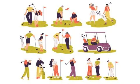 Dynamic and Exciting Golfing Activities Beautifully Illustrated in a Fun and Stock Illustration