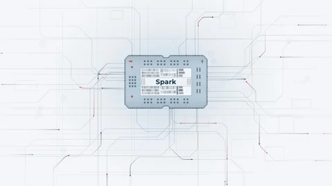 Dynamic and Futuristic Spark Chip PCB Blueprint Animation Featuring a Light Back Stock Footage 340534255