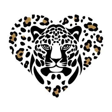 A dynamic and passionate drawing of a leopard in a heart shape, vector clipart Stock Illustration
