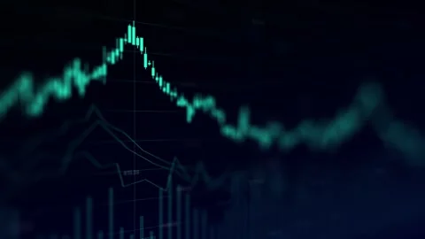 Dynamic animated chart representing fluctuating market trends, upward and dow Stock Footage 281487975