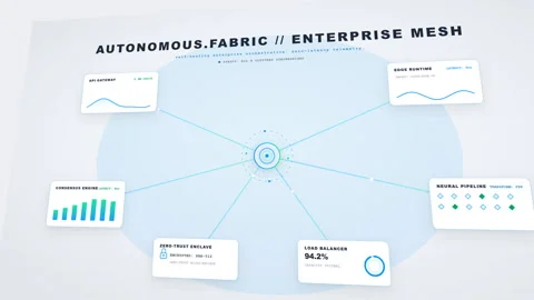 Dynamic animated diagram of Autonomous Fabric Enterprise Mesh showcasing se.. Stock Footage 348394685