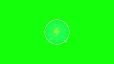 Dynamic Animated Lightning Bolt Energy Icon with Pulsating Circle on Green .. Stock Footage 335643073