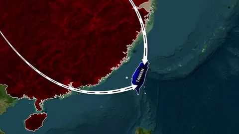 A dynamic animated map showing China's proximity and influence on Taiwan Vídeos de archivo 335256565