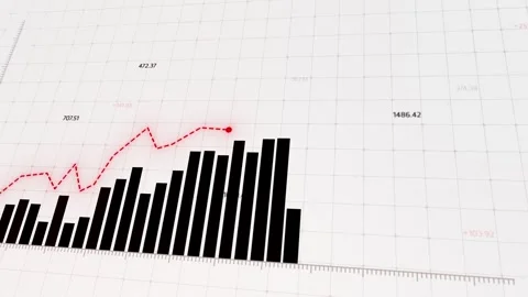 Dynamic animated market trends visual, up and down motion charts, black, red Video stock 281441496