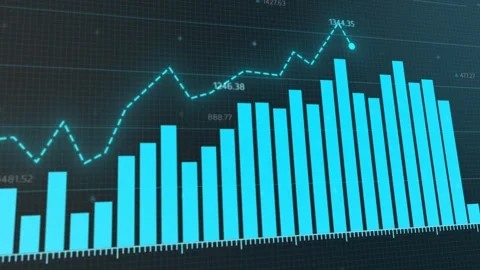 Dynamic animated presentation of up and down market trends, vibrant blue  Stock Footage 281441847