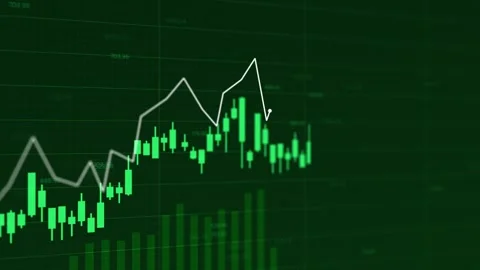 Dynamic animated presentation of market trends with fluctuating green charts  Stock Footage 281487810