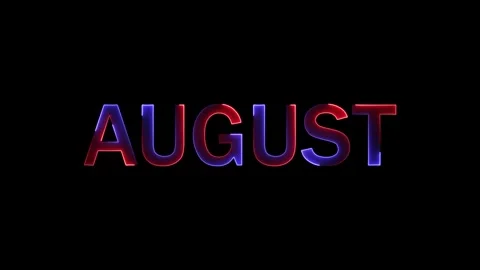 Dynamic animated text august glowing with red and blue light on black backg.. Stock Footage 333878244