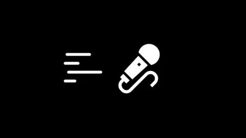 Dynamic animated white microphone icon with sound waves on black background.. Stock Footage 346497535