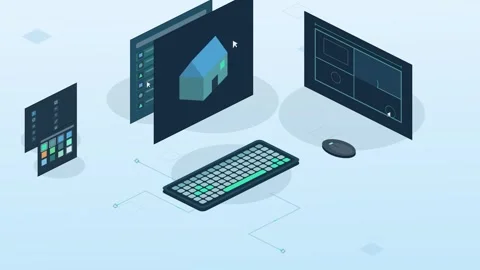 Dynamic animation of architectural blueprint designs with rotating elements and Stock Footage 339752488