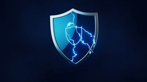 Dynamic animation of blue shield with electric lightning bolt forming small.. Stock Footage 328332588