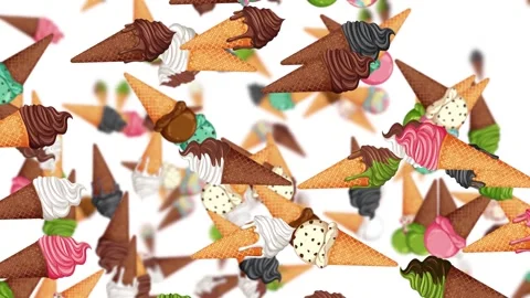 Dynamic animation of colorful ice cream cones falling and spinning in motio.. Stock Footage 333035757