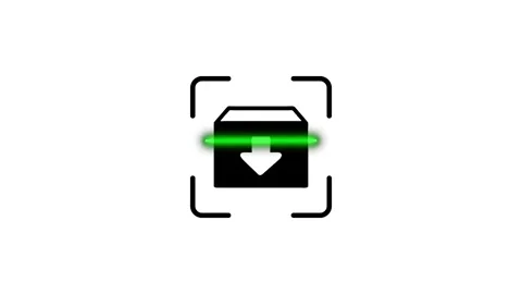 A dynamic animation of a digital scanner reading a box with a down arrow, s.. Stock Footage 346498275