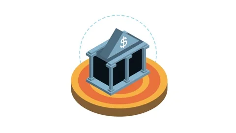 Dynamic animation of a dollar coin transforming into an isometric bank buil.. Stock Footage 339336376