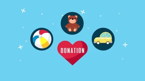 Dynamic animation of donation heart symbol appearing with teddy bear, beach.. Stock Footage 334091530
