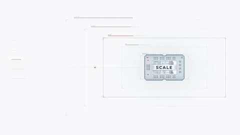 Dynamic animation featuring the word SCALE in a modern chip font against a light Stock Footage 340534229