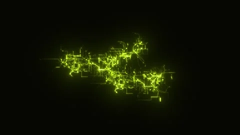 Dynamic animation of glowing particles creating intricate patterns in a dark Stock Footage 300436156