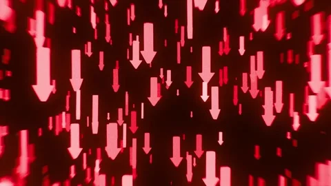 Dynamic animation of glowing red arrows rapidly pointing down Stock Footage 313215324