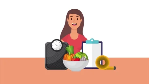 Dynamic animation of healthy lifestyle elements with smiling woman, represe.. Stock Footage 334522304