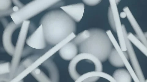 Dynamic animation of light geometric shapes emerging from dark. 3d rendering 4K Stock Footage 304415676