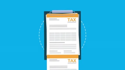 Dynamic animation of multiple tax forms appearing on and off a clipboard on.. Stock Footage 338312644