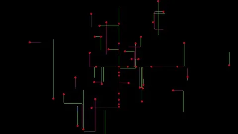 Dynamic animation of neon circuit lines connecting with red nodes 動画素材 302476508