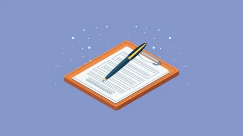 Dynamic animation of pen writing on clipboard document motion graphic. Stock Footage 333722386