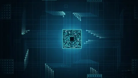 Dynamic Animation of Processor with Data Flow in Three Variations Stock Footage 340246508