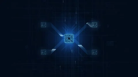 Dynamic Animation of Processor Data Flow with Zoom In and Out Effects Stock Footage 340246691