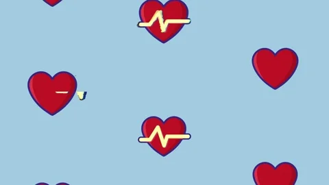 Dynamic animation of red hearts and heart rate monitors on blue background,.. Stock-Footage 339047140