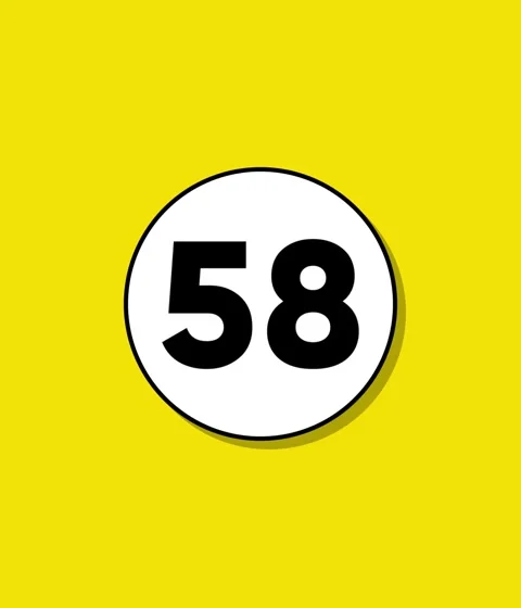 A dynamic animation reveals number 58 on a white circular badge against a b.. Stock Footage 332396519