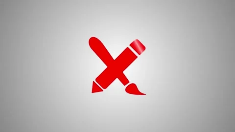 A dynamic animation reveals a sleek red pencil and paintbrush forming an 'x.. Stock Footage 346490808