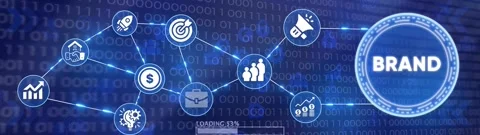 A dynamic animation showing a network of business and finance icons connect.. Stock Footage 332395916