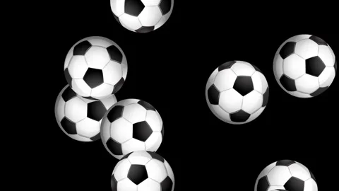 Dynamic Animation of Soccer Balls Bursting Across a Black Background Stock Footage 345705032