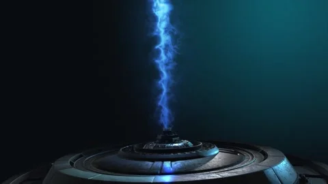 Dynamic animation of stylised future technology lazer emitter on a dark Stock Footage 302823035