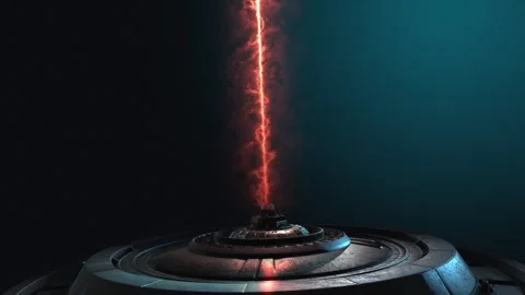 Dynamic animation of stylised future technology lazer emitter on a dark Stock Footage 302823041
