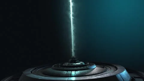 Dynamic animation of stylised future technology lazer emitter on a dark Stock Footage 302823052
