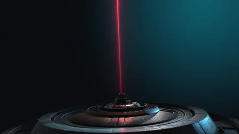 Dynamic animation of stylised future technology lazer emitter on a dark Stock Footage 302823087
