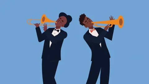 Dynamic animation of two professional male jazz musicians playing trombone .. 動画素材 339046903