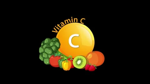 Dynamic animation of vitamin c icon surrounded by various healthy fruits an.. Stock-Footage 333879522