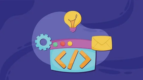 Dynamic animation of web development concept with coding interface, lightbu.. Video stock 338422974