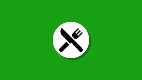 A dynamic animation of a white circle revealing a black knife and fork icon.. Stock Footage 327762395